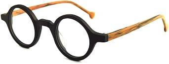 Hand Made Small Vintage Round Eyeglass Frames Full Rim Acetate Glasses, Wood, Medium
