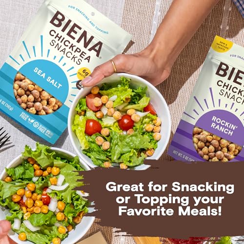 BIENA Chickpea Snacks - Crunchy Roasted Chickpeas - High Fiber Vegan Protein Snack for Adults & Kids - 6-Pack, 5 oz Bags - BBQ, Habanero, Honey Roasted, Lil' Bit of Everything, Sea Salt, Rockin' Ranch