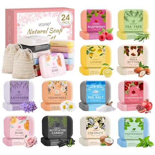 24Pack Natural Bar Soap Gift Set with Olive Extract Moisturizing Body Wash & Face Bulk Gifts for Women Thank You Gifts Teacher Appreciation Gifts Nurse Gifts Mothers Day Gifts Travel Size