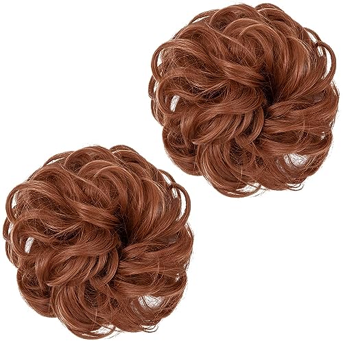 PORSMEER Messy Hair Scrunchies - 2pcs Curly Wavy Synthetic Donut Updo Hair Pieces, Easy Chignons for Women Girls in Copper Red - Image 3