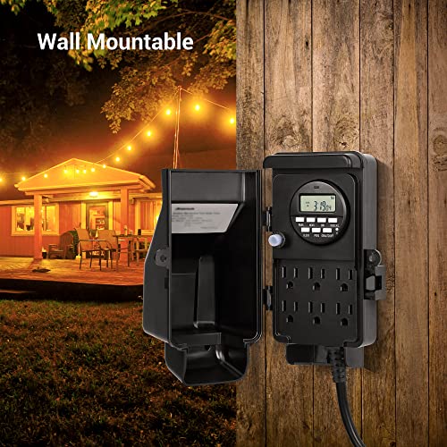 Dewenwils Outdoor Digital Power Strip Timer, Outdoor Multi Socket Time Timer, Waterproof 6 Outlet Garden Power Stake, 6Ft Cord, For Garden Lights, Christmas Decoration, 1800W/15A Heavy Duty #TOP3