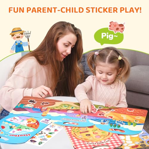 JoyCat Reusable Sticker Book Set (3-Pack): Farm, Pizza-Making, Weather - 90 Pcs Stickers for Toddlers, Kids Sticker Activity Book, Road Trip Travel Toys, Birthday Gifts for Boys and Girls by JoyCat - Image 6