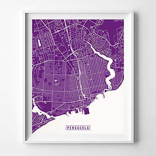 Pensacola Florida City Street Map Wall Art Home Decor