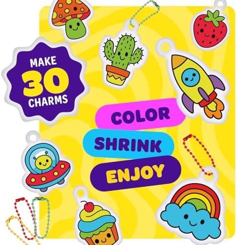 Dan&Darci Shrink Art Craft Kit for Girls and Boys Ages 6-12 - Shrink Magic Charm Making Kit with 30 Pre-Cut Shrink Plastic Templates - Kids Craft Birthday Gift for 7 8 9 10 Year Olds — view 8