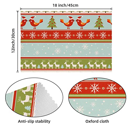 Set de table rayures oiseaux cerfs Noël antidérapant 6x