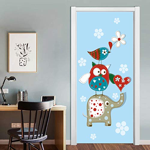 DFKJ Pink Flamingo decoración del hogar calcomanía Hojas Autoadhesivo Puerta Pegatina para Sala de Estar Dormitorio DIY Papel Mural A14 77x200cm