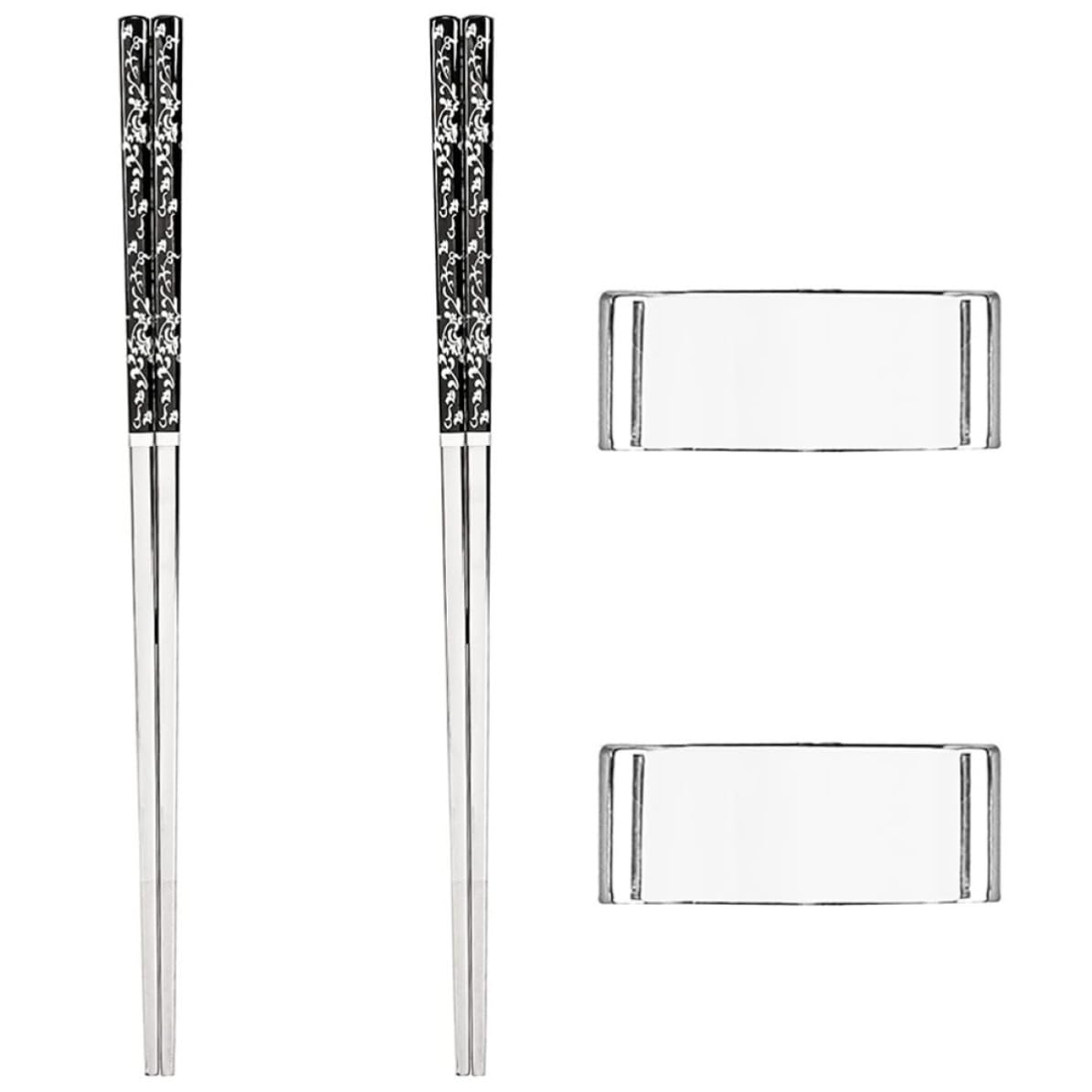 Palillos chinos reutilizables en set de regalo con soporte de acero inoxidable