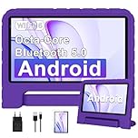 Kinder Tablet 7 Zoll Android mit 10GB RAM+64GB ROM+1TB Erweiterbar, 5G WiFi, Octa-Core | Kinder Pädagogisch | Elterliche Kontrolle | 5G WLAN | Dual Kamera | BT 5.0, Kids Tablet mit Eva Case - Lila