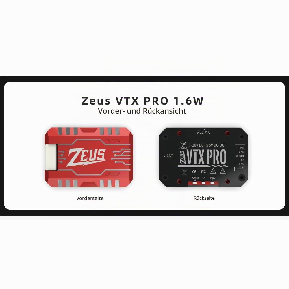 HGLRC Zeus 1,6 W VTX PRO PIT/25/400/800/1,6 W umschaltbarer FPV-DVR-Sender, integriertes Mikrofon, unterstützt OSD 20 x 20 mm M2, verbesserte Version mit großer Reichweite für FPV Racing Drone Quad