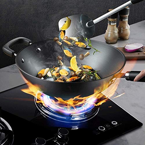 Wok de hierro fundido 34 cm con mango resistente al calor miniatura 2