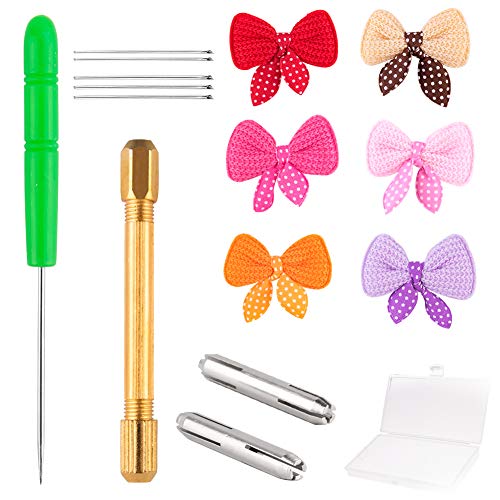 WXJ13 Doll Hair Rooting Reroot Tool Holder with 5 Extra Needles and 5 Pcs Bow-Knot for Doll Girls