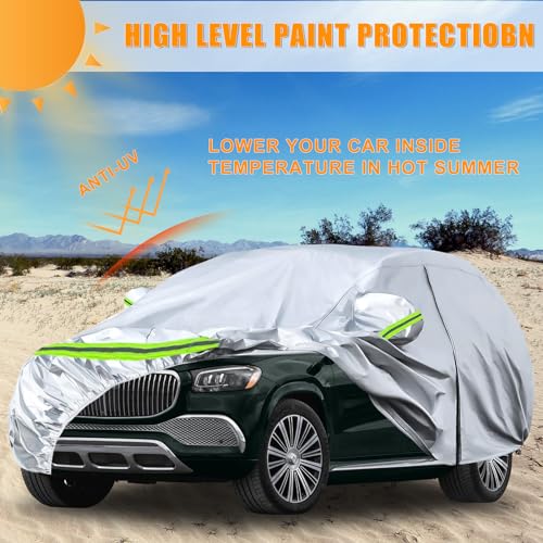 Image of Waterproof Car Covers Replace for 2006-2025 Mercedes Benz GL /GLS Class 450, 450d, 6 Layers Silver All Weather Car Cover with Zipper Door & Windproof Bands for Snow Rain Dust Hail Protection