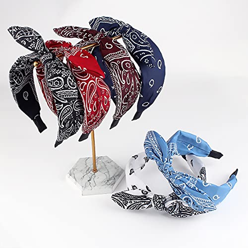 Tobatoba Bandana Headband For Women Knotted Bow Headbands For Women Paisley Headband Cute Rabbit Ear Hair Bows For Women Top Knot Headband Turban Headbands Headwraps Hair Band For Women Girls 6Pcs #TOP6