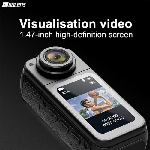 Image of Golens 2.7K Mini Action Camera with Audio Recording, 180 Rotatable Lens, WiFi App Control, Magnetic Neck Mount, HD Display | Thumb Size Wearable Body Cam for Travel, Cycling, Vlogging AC01B