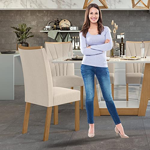 Conjunto 4 Cadeiras Estofadas Apogeu Móveis Lopas Amêndoa Clean/linho Rinzai Bege