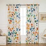 Emwnodti Boho Watercolor Leaf Floral Blackout Curtains, Colorful Bohemian Print Window Drapes, Grommet 2 Panels Set for Bedroom Living Room Home Decor, 52x84 Inch