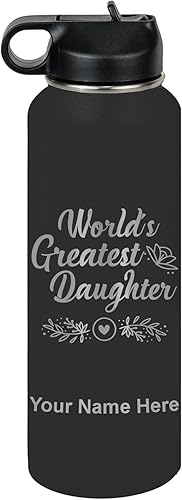 Miniatura 17 de LaserGram Personalized Water Bottle, World's Greatest Daughter, Stainless Steel Double Wall Vacuum Insulated with Flip Top Straw, Custom Engraved