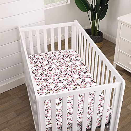 Disney Minnie Mouse Raspberry Red, Black, Pink And White Snowflakes Super Soft Holiday Fitted Mini Crib Sheet #TOP3