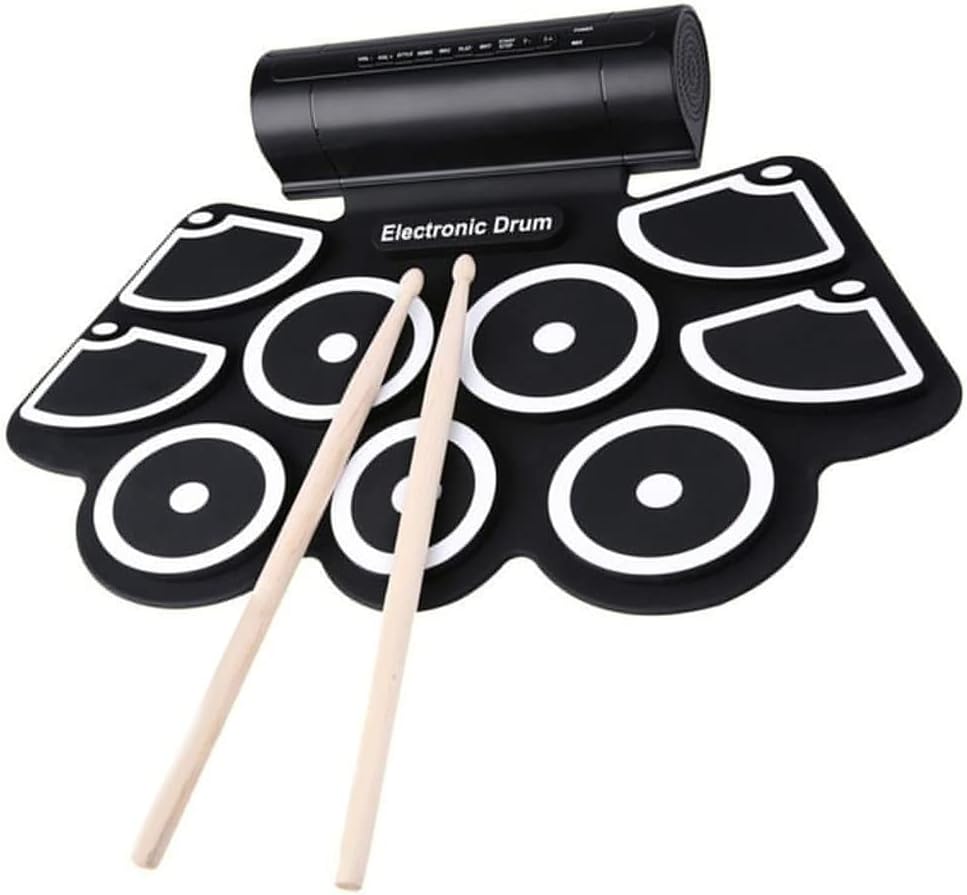 9 Digital Pads Portable Roll Up Electronic Drum Set USB Midi W/Foot Pedal Accessories (Color : As Shown, Size : One Size)