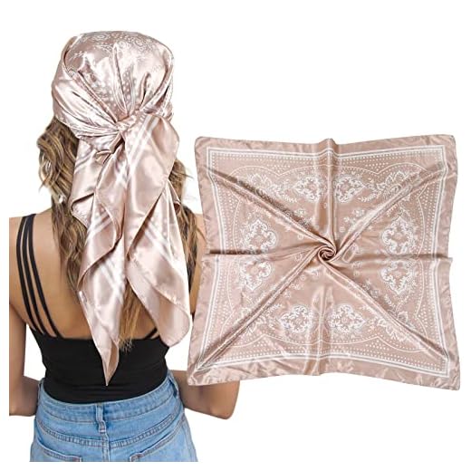 AWAYTR 35” Large Square Satin Head Scarf - Square Hair Bandanas Large Scarf Sleeping Head Wraps Satin Neck Scarf for Women Hair Wrap (Paisley(Camel))