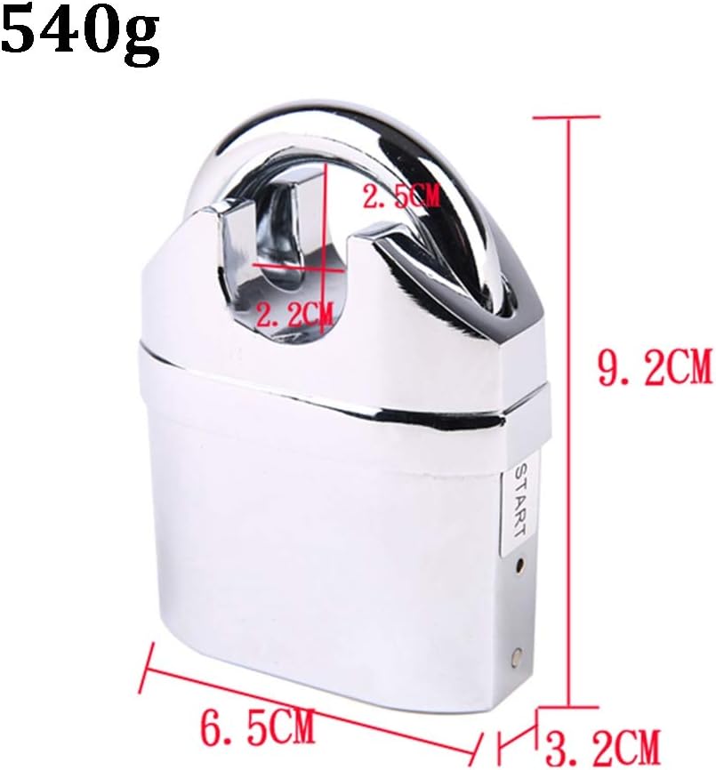 Keyed Padlocks Alarm Key Padlock, Bicycle Warehouse Door Lock, Waterproof, Rust-Proof and Anti-Theft, 65x92mm/2.6in, 5 Keys