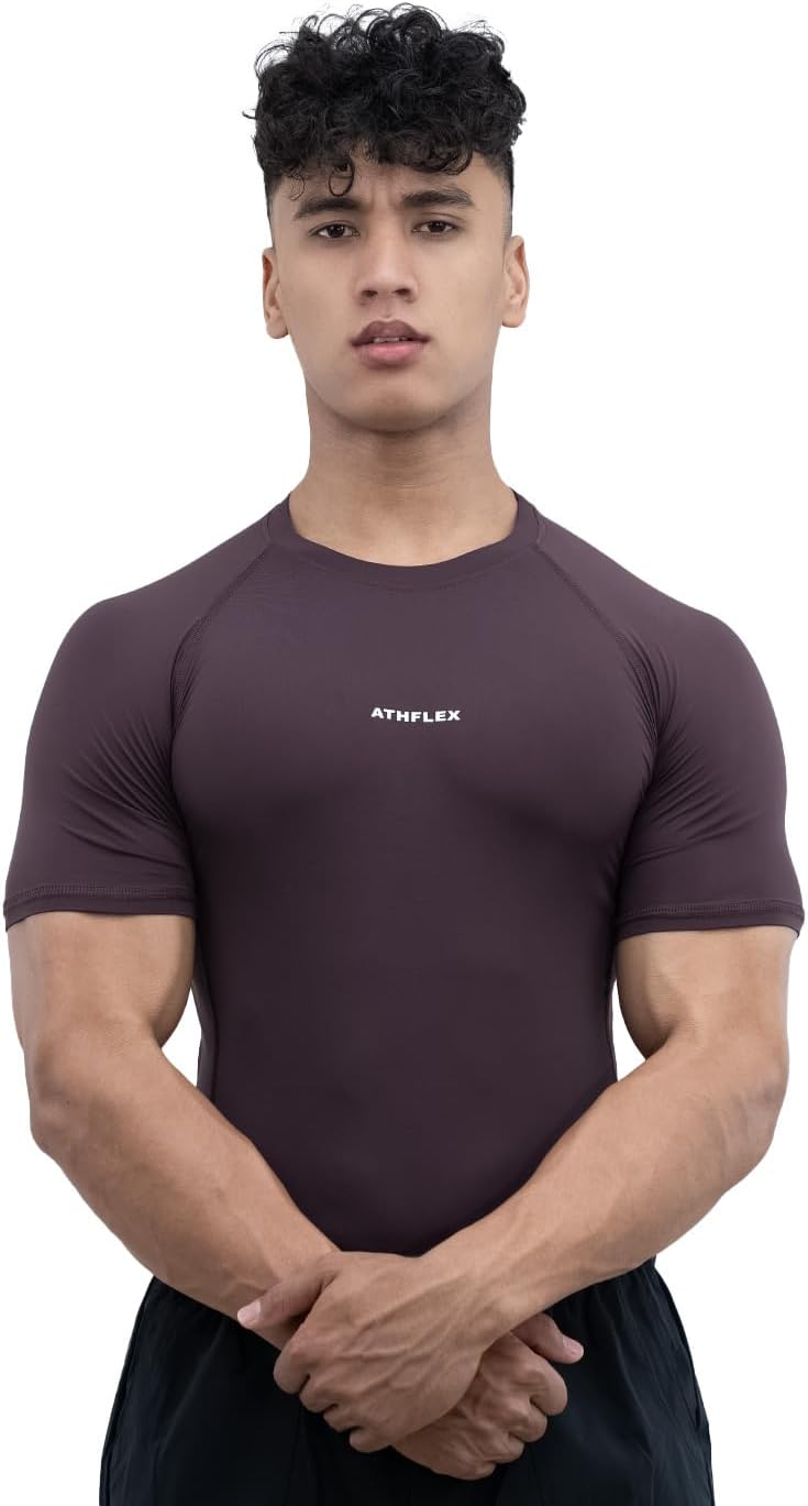 Athflex Men's Half Sleeve Ace Compression T-Shirt - Ultra Stretch, Premium Nylon Spandex Blend, Moisture-Wicking, Quick-Dry, Breathable, Muscle Fit Activewear for Gym, Fitness, and Sports