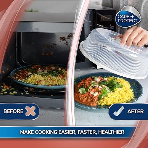 Care+Protect Microwave Plate Cover - Microwave Ventilated Covers - Ideal for Microwave Cooking - Prevent Splashes - BPA Free - Dishwasher Safe - 26.2 x 26.2 x 7.6cm - White