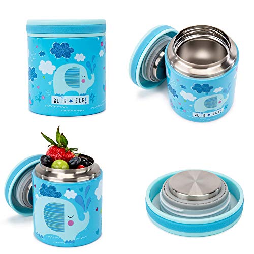 Blue Ele Vacuum Insulated Jar & Thermos, Bpa-Free Lunch Containers, Double-Wall 304 Food Grade Stainless Steel, 14 Oz Keep Hot 12Hr & Cold 24Hr, Blue With Pattern #TOP1