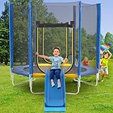 APTILTON 7FT Trampoline with Slide, Safety Enclosure Net, Jumping Mat, Safety Pad, and Ladder – Kids Hexagonal Trampoline for Indoor & Outdoor Use for Toddlers and Children