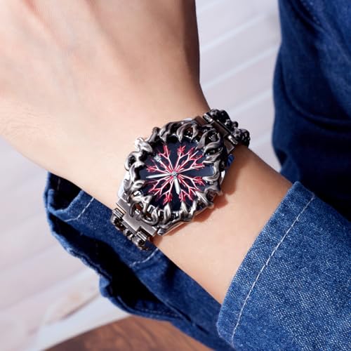 Image of CARLIEN Gothic Claw Watch for Men - Unique Stainless Steel Wristwatch, Luminous Hands, Waterproof Quartz Movement, Futuristic Melting Style, Cool Red & Green Color Options