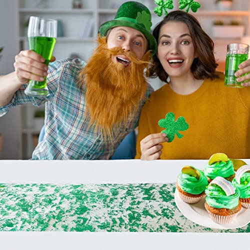 Snowkingdom 2 Pieces St Patricks Day Table Runner, Sequin Glitter Metallic Green Thin Mesh Table Runner Roll 11"X108", Green Spring Holiday Party Table Home Decorations #TOP4