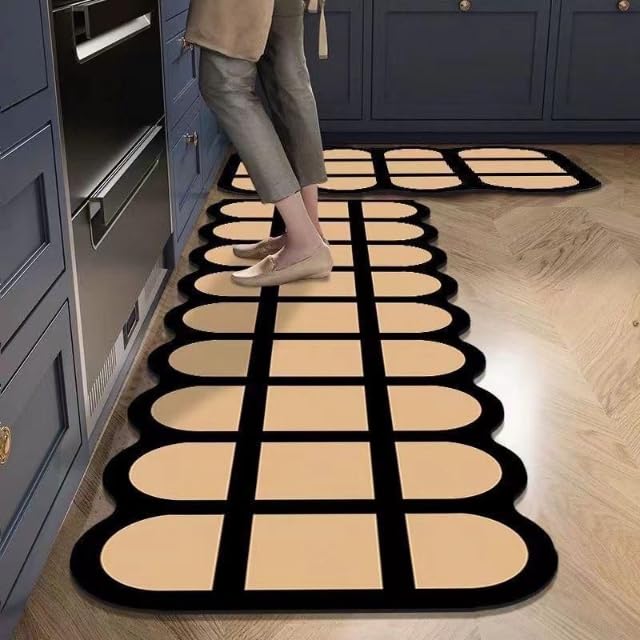 Image of Dailyart 2 Piece Anti-Fatigue Kitchen Floor Mat Set, Cushioned Ergonomic Standing Rugs, Non Stick Oil-Proof and Easy Clean Kitchen Runner for Hardwood Floors (Orange and Black)