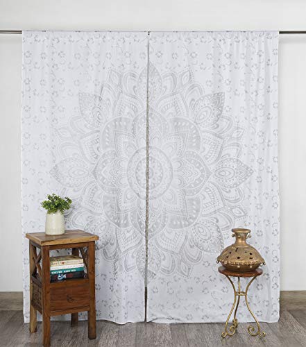 Popular Handicrafts Indian Hippie Mandala Kitchen Window Curtains - Passion Silver Bohemian Beautiful Drapery Bedroom Living Room Balcony White Valance #TOP1