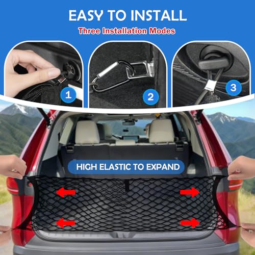 Image of Envelope Style Cargo Net for 2020-2025 2026 Toyota Grand Highlander Accessories, Trunk SUV Mesh Cargo Net, Upgraded 5mm Bungee&Double-layer Nylon Storage Tailgate Netting Grocery&Tool Holder Organizer