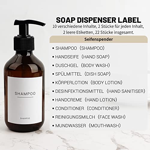 Ezebesta 4 Stück 300ml Seifenspender mit Etiketten Lotionspender aus PET Plastik Leer Flasche mit Schwarz Lotion Pumpe Spender