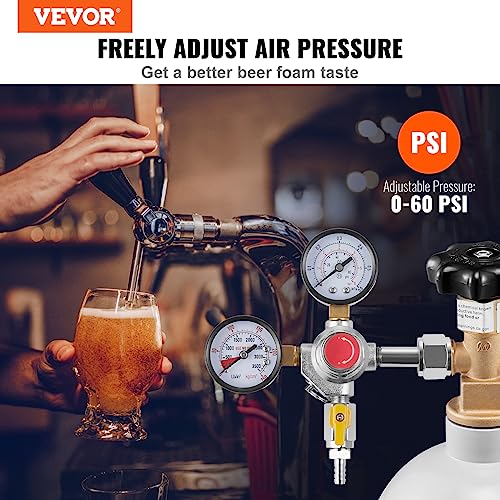 Image of VEVOR Double Gauge Regulator, CO2 Regulator Gauge with 0-60PSI, Heavy Duty CO2 Gauge Gas System, Draft Beer Regulator with Check Valve, Adjustable Pressure Regulator for Draft Beer Homebrew, CGA320