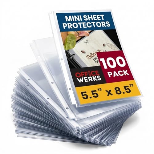 Sheet Protectors 5.5 x 8.5 100 Pack Heavyweight Clear Mini Page Protectors for 3 Ring Binder Top Load Half Letter Acid-Free/Archival Safe Plastic Sleeves Playbill Binder - Office Werks