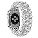 fastgo Bracelet Compatible with Apple Watch Band 42mm 44mm Women, Stretchy Elastic Fancy Metal Chains Crystal Beaded Strap Cuff for Iwatch SE & Series 6 5 4 3 2 1, White (White-42mm 44mm)