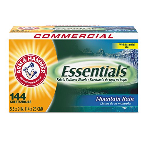 Arm & Hammer Essentials Dryer Sheets Professional, Mountain Rain, Box of 144 Sheets, (Case of 6)