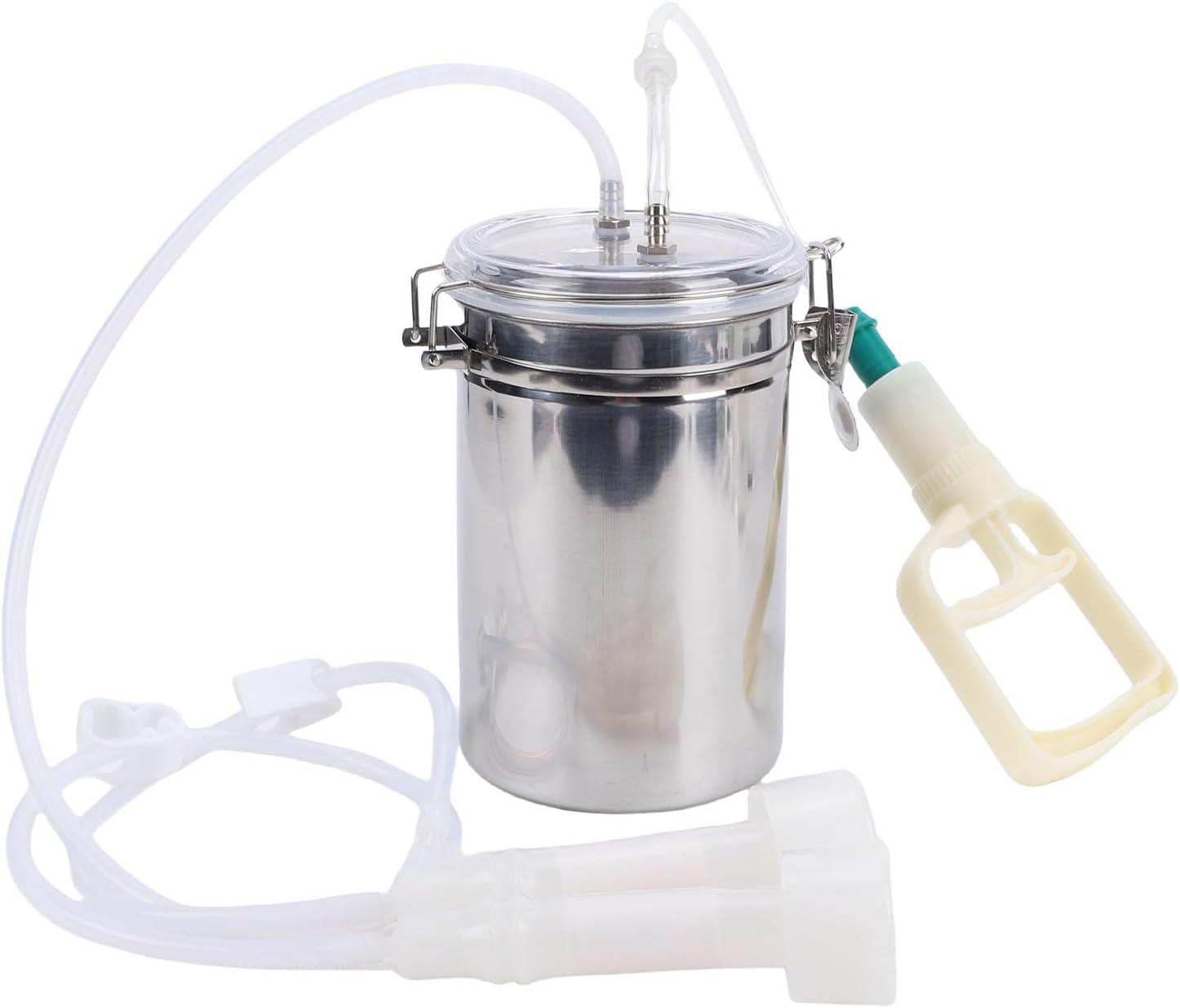 GUPE Milking Machine, 2L Portable Manual Dual Head Goat Milking Machine, Goat Milker with Stainless Steel Bucket, PU Tube, Transparent Lid for Cattle, Sheep, Goat, Cow, Farm