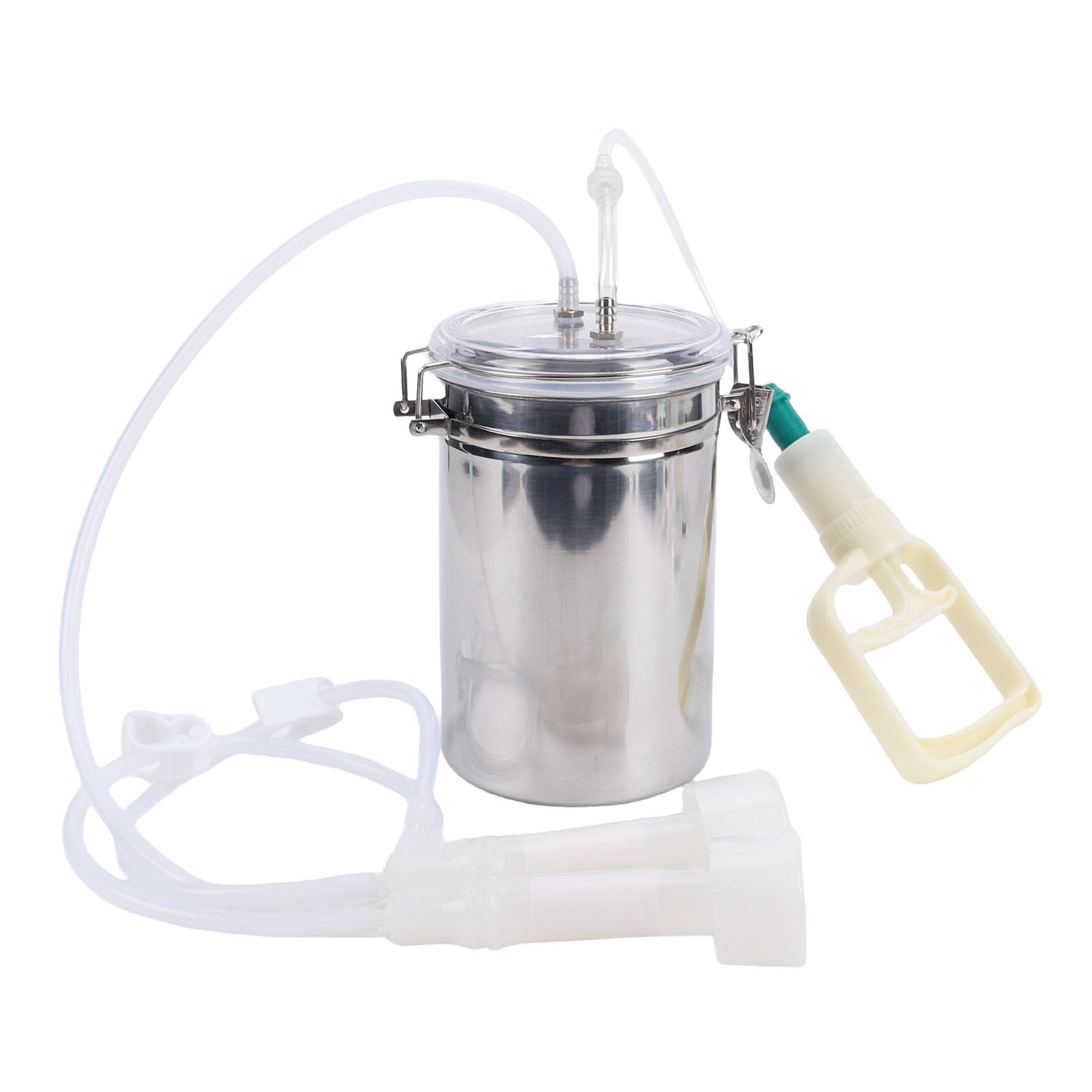 GUPE Milking Machine, 2L Portable Manual Dual Head Goat Milking Machine, Goat Milker with Stainless Steel Bucket, PU Tube, Transparent Lid for Cattle, Sheep, Goat, Cow, Farm