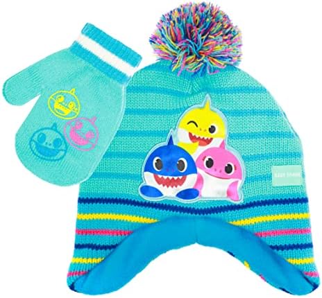 Accessory Supply Baby Shark Toddler Winter Hat and Toddler Mittens, Warm Kids Winter Gloves with Matching Toddler Beanies for Boys and Girls Blue 132 2-5