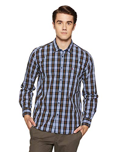 Image of Parx Men's Pure Cotton Checks Pattern Slim Fit Semi Cutaway Collar Full Sleeve Casual Shirt