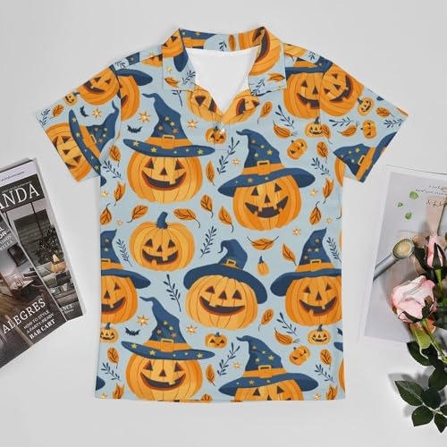 Boys' Classic Polo Shirts Short Sleeve Moisture-Wicking Golf & Tennis Shirts for Youth Teens Halloween Pumpkin Hat3