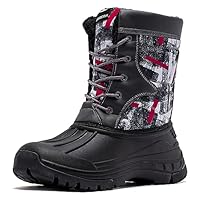 BODATU Boys' Waterproof Winter Snow Boots with Insulation for Cold Weather Grey/Red 7768,5 big_kid