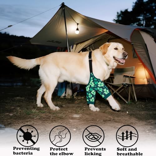 Image of Dog Elbow Wraps Knee Protector Pads Elbow Callus Treatment Sleeve for Wounds Front Legs Prevent Licking for Medium Large Dogs 3XL, St. Patrick