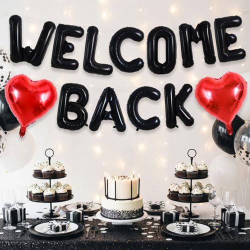 Image of TONIFUL 16 Inch Black WELCOME BACK Foil Letter Balloons Banner Decoration