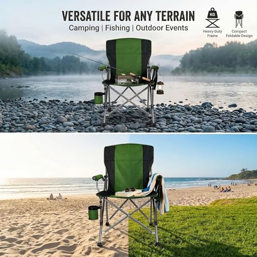 Silla de Camping Plegable XAOYAO Resistente 400 Libras con Porta Vaso y Bolsillo Lateral, Portátil, Azul miniatura 3