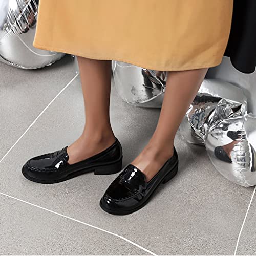Image of Caradise Women's Patent Leather Loafers Block Heel Slip On Casual Shoes Size 7.5 B(M) US,Black
