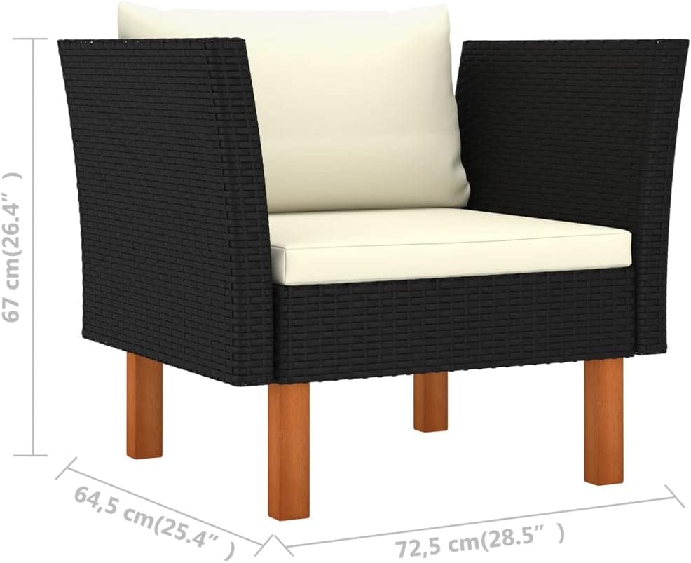 25.4x28.5x26.4 in Outdoor Loveseat Sectional Black PE Rattan Patio Couch w Removable Cushions Modern Frame for Balcony Garden